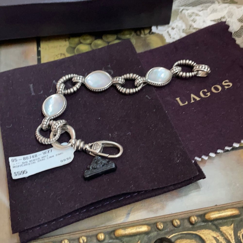 Lagos Caviar Sterling Mother Of Pearl Link Bracelet